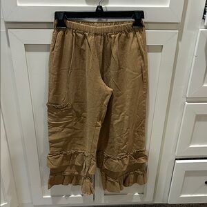 Women's Tan Ruffle Hem Straight Leg Pants